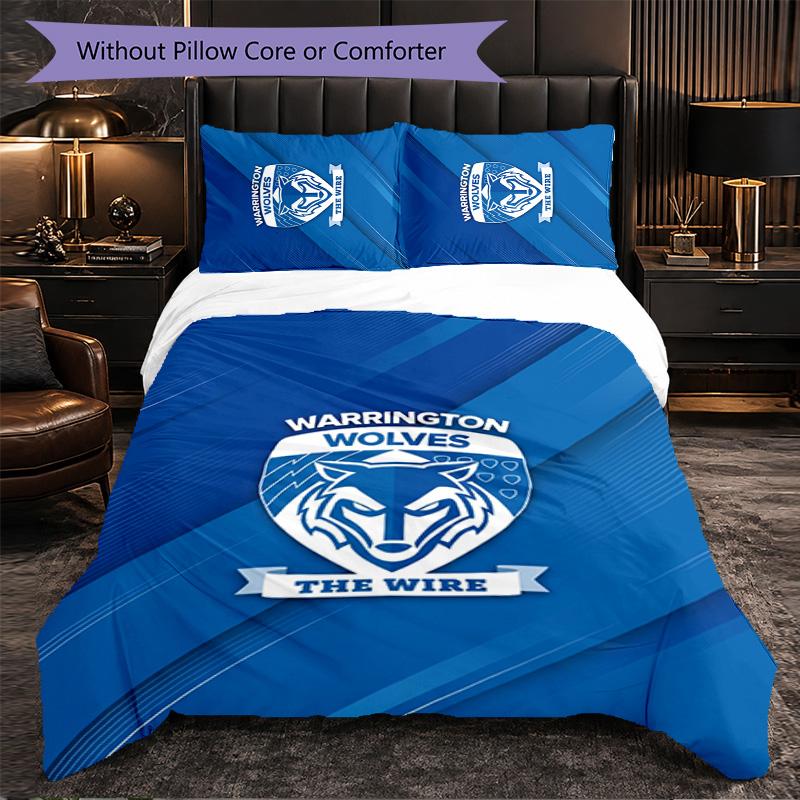 Set Biancheria da Letto 3 Pezzi in Microfibra con Motivo Warrington Wolves Copripiumino Decorativo per Camera da Letto Uso Domestico