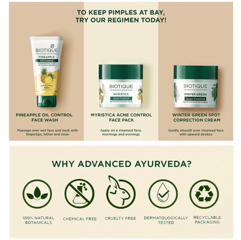 Biotique Myristica Anti Acne Face Pack For Oily Skin – Spot Correcting Treatment For Breakouts, 20g