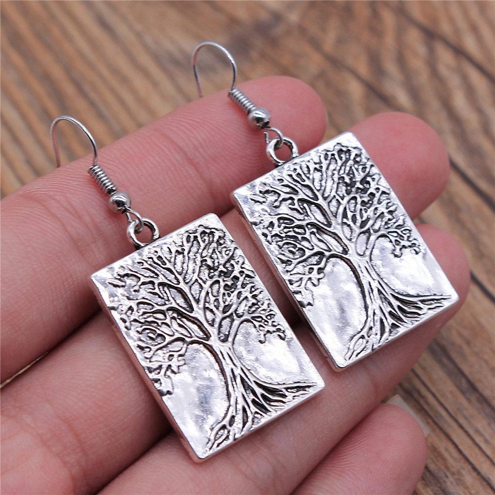 1 Pair Silver Plated Drop Earrings Women Hollow Out Tree Of Life Pattern Round Earring Moda Mujer Jewelry Fashion Pendientes
