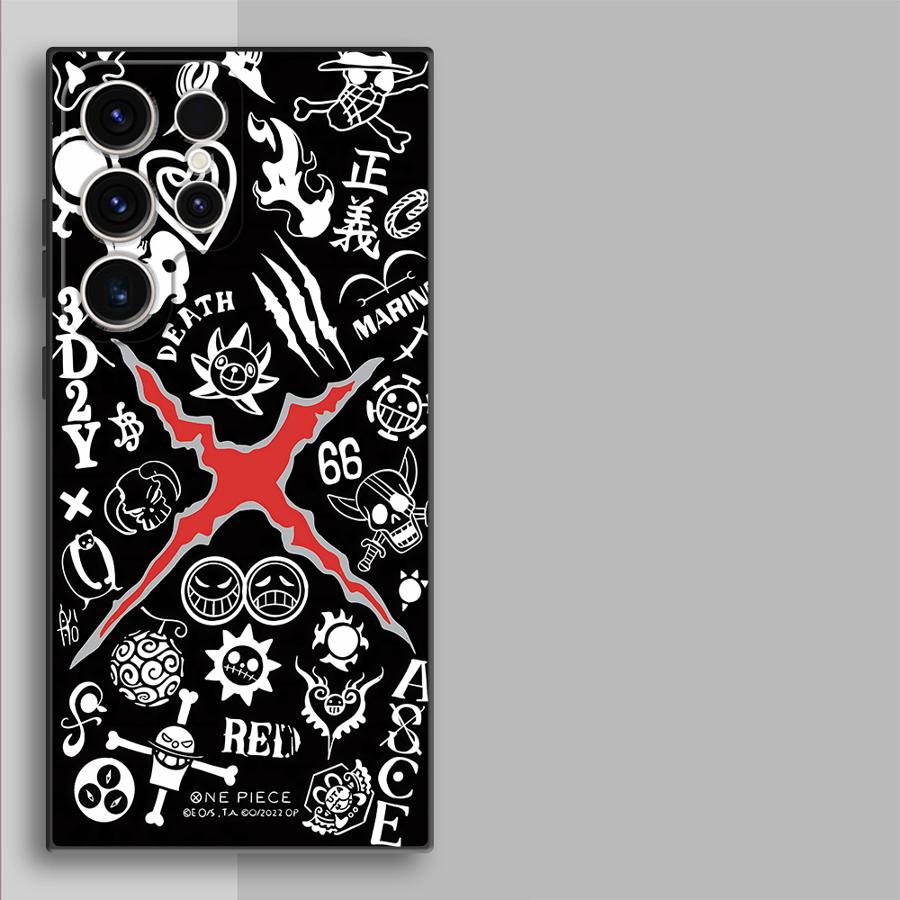 

O-One P-Pieces Anime Black Soft Shell Case for Samsung Galaxy S22 Plus S24 S21+ S23 FE S21 S25 Ultra S24Ultra S20 FE Galaxy S25+