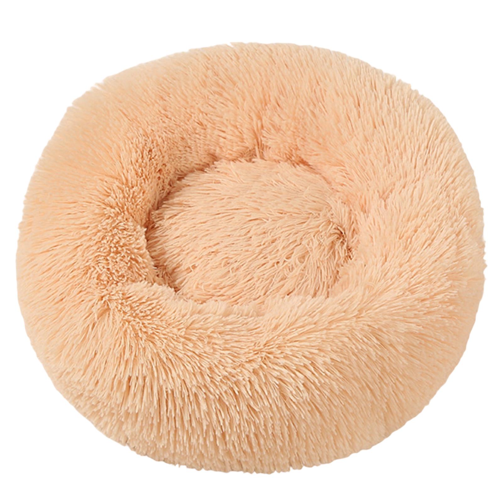 

70cm Plush Round Pet Bed Soft and Comfortable Long Faux Fur Cushion for Dogs and Cats Suitable for Small and Medium Pets One Size бежевый