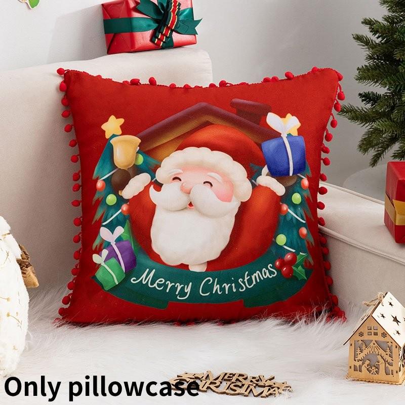 Cartoon Santa Christmas Pillowcase Cushion Back Pillow Cover Xmas Holiday Decor