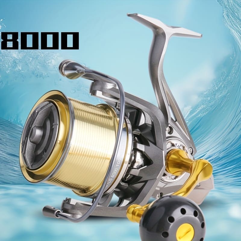 

Новая металлическая безынерционная рыболовная катушка для дальнего заброса Рыболовная катушка Спиннинговая рыболовная катушка Передаточное число 4.8:1 Максимальное сопротивление 20 кг Тонущая рыболовная катушка 6+1BB Серфовая рыбалка 8000 золотой