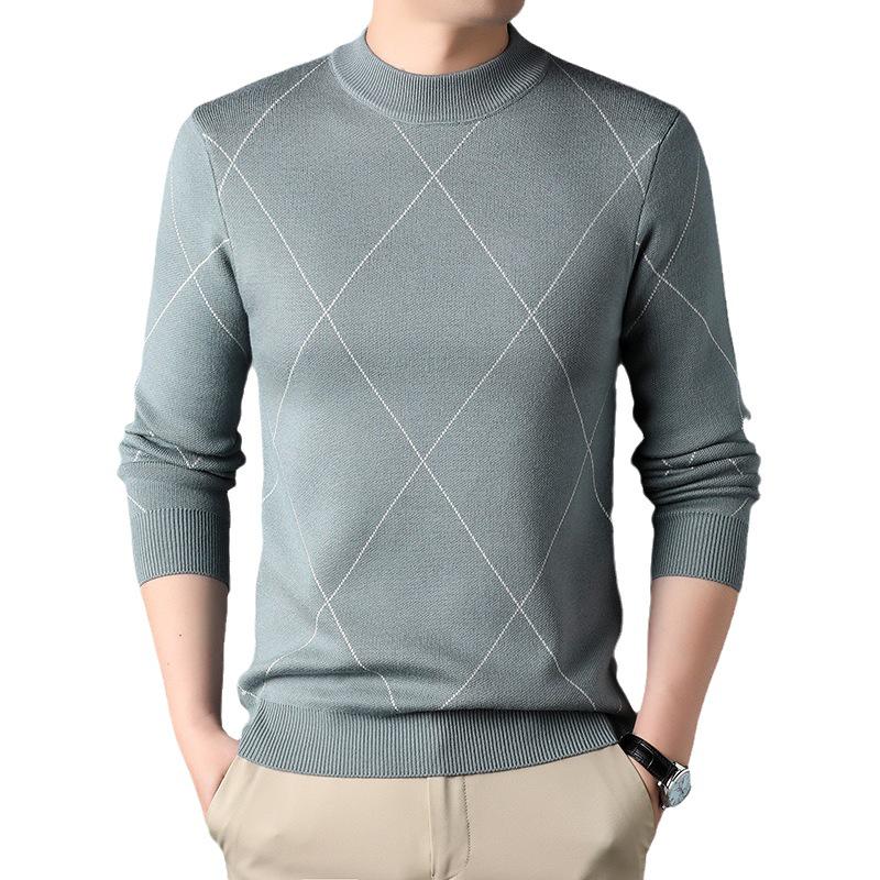 Men's 2025 Autumn/Winter Diamond Jacquard Knit Sweater - Round Neck, Long Sleeve