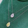 Luxury Female Crystal Yellow Pink Zircon Stone Water Drop Pendant Necklace Vintage Silver Color Wedding  For Women