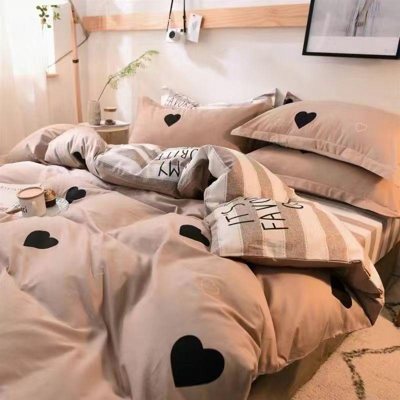 Cartoon Bear Washed Cotton Four-piece Set, Bed Sheet Quilt Cover, Bedding Three-piece Set, Dormitory