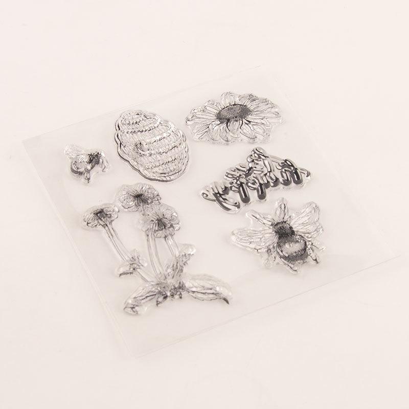 Flower Happy Bee Sigiliu transparent de ștampile din silicon transparent pentru album de album de bricolaj Carte de hârtie Honeybee