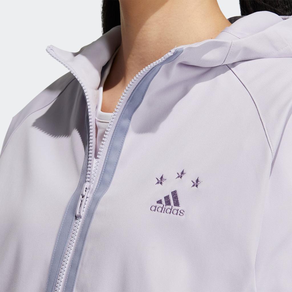 Adidas Woven Jacket Logo Embroidered Striped Long Sleeve Hooded Jacket Women Jackets Light-Purple HY2813