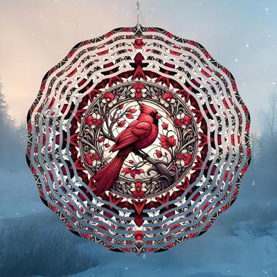 10 Inch Cardinal Wind Spinner 2D Hanging Kinetic Garden Decor Rotating Hook Laser Cut Metal Art Geometric Pattern Red