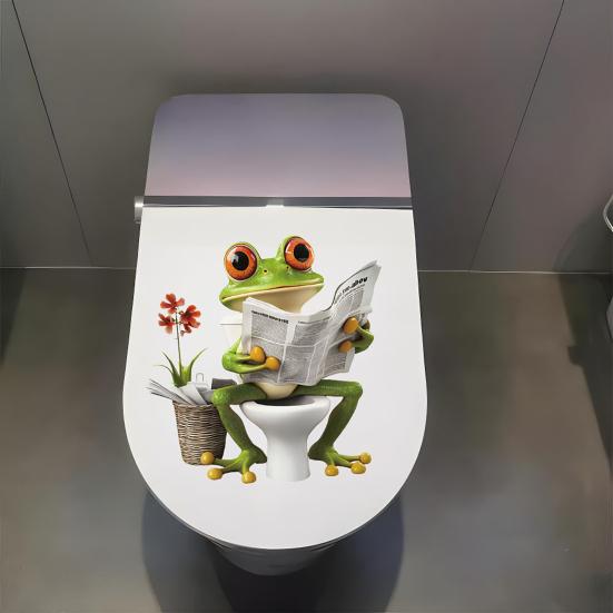 Frog Toilet Sticker Waterproof Funny Frog Reading Toilet Lid Decals Peel And Stick Removable Animal Sticker for Bathroom WC Wall Door Decor