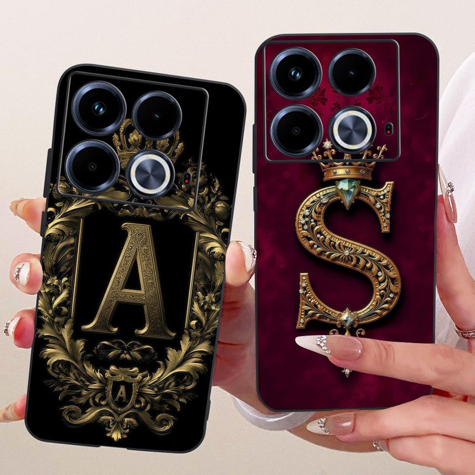 For Infinix Note 40 4G Case Silicone Luxury Crown A-Z Letters 2D Flat Pattern Soft Phone Case For Infinix Note40 4G X6853 Cover