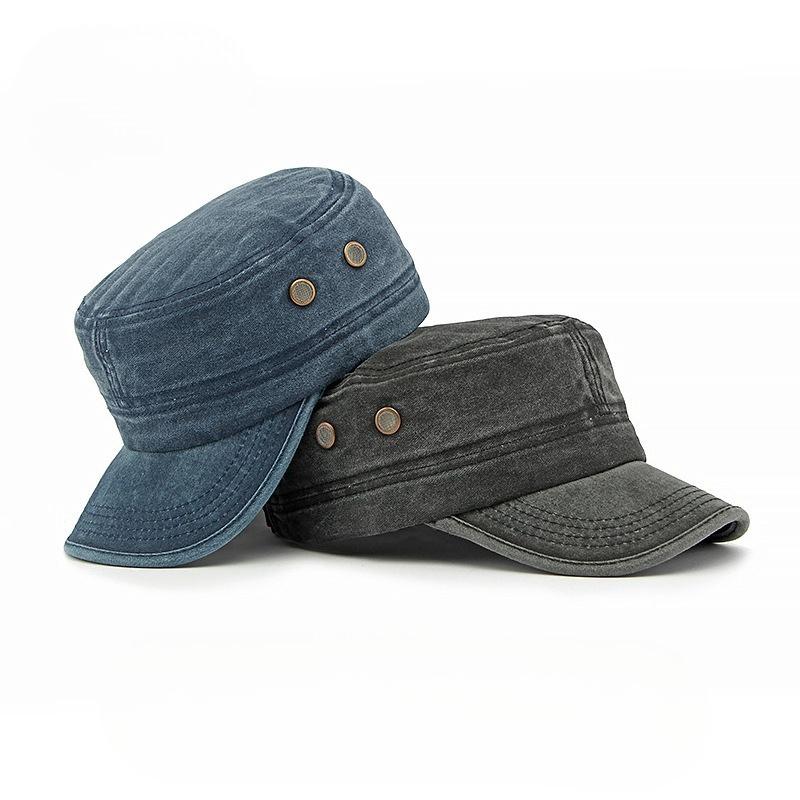 Men's Washed Cotton Flat Top Cap Cadet Army Hat Breathable Patrol Cap Casual Solid Color Sun Protection Sunshade Hat