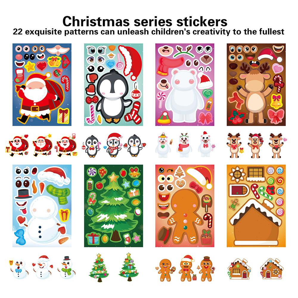 816Sheets Diy Christmas Puzzle Stickers Make A Face Santa Claus Jigsaw Decoration Sticker Funny Cartoon Assemble Toy For Gift