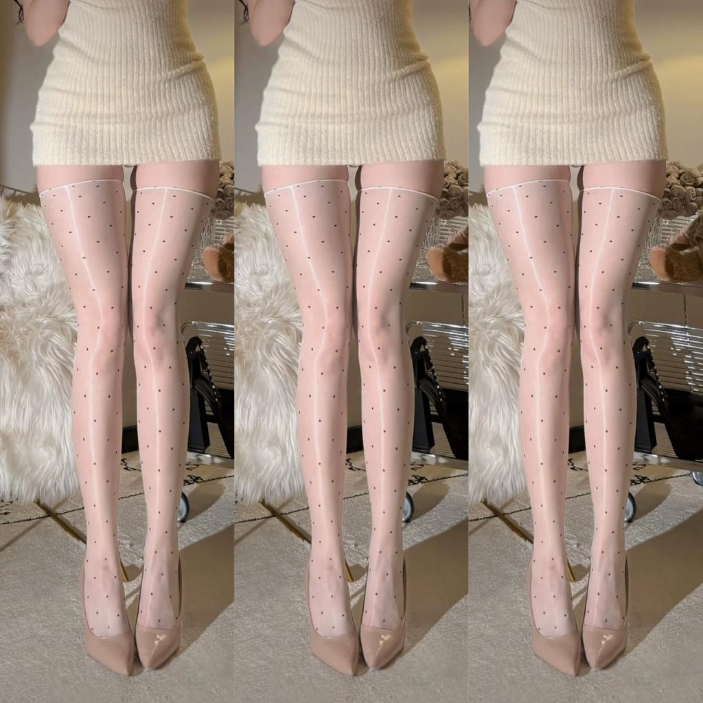 1 Pair/3 Pairs 1D Ultra-Thin Summer Elastic Stockings Sweet Polka Dot Sheer Stockings Oil Glossy No Edge Details Cosplay Hosiery