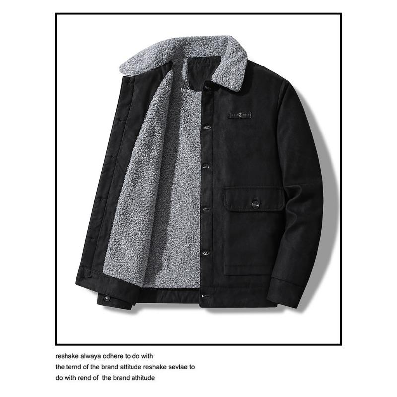 Men S Thick Fleece Lined Workwear Jacket Loose Fit Winter Coat