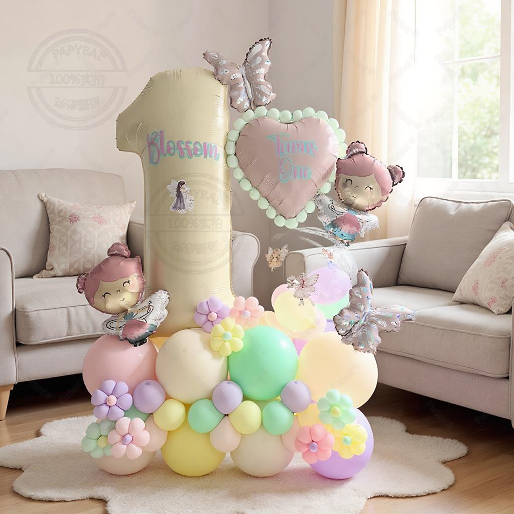63pcs Flower Fairy Theme Balloon Set with Mini Pink Bow Girl Birthday Party Decoration Wedding Supplies Baby Shower Globos Gifts