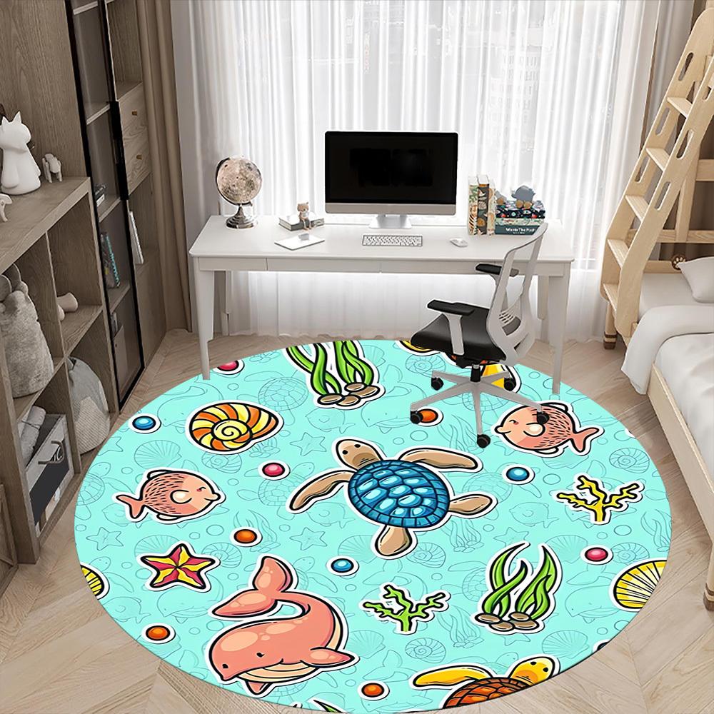 1 szt. Dywanik pod krzesło z motywem stworzeń morskich do biura, antypoślizgowy, miękki i trwały dywanik biurowy