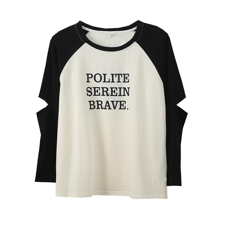 Large Size Women's Casual Shoulder Sleeves Contrasting Color Letter Loose T-shirt Spring Lazy and Thin Top 12