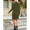 Women's Autumn/winter Twisted Flower Medium Length Solid Color Split Loose Pullover V-neck Sweater Dress
