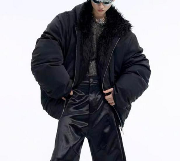 Men s Short Fur Collar Cotton Padded Jacket - Thick, Patchwork Design for Autumn and Winter 3XL