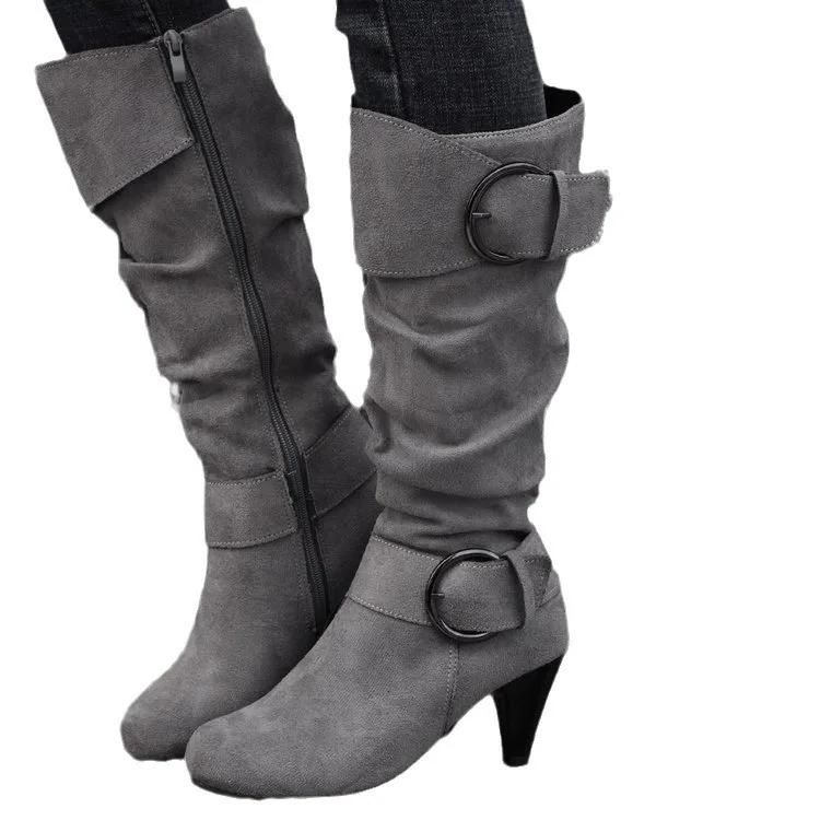 Kniehoher Reißverschluss Moderne Damenstiefel Damenschuhe Hochwertige Neue Spitzschuh Einfarbig Englischer Stil Mode Lässig Übergröße 43