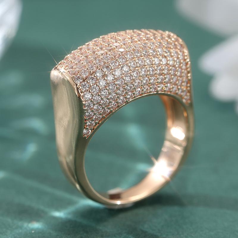 Luxury Micro Pave White CZ Women's Ring Aesthetic Gold Color Geometry Daily Wear Party Jewelry Anniversary Gift