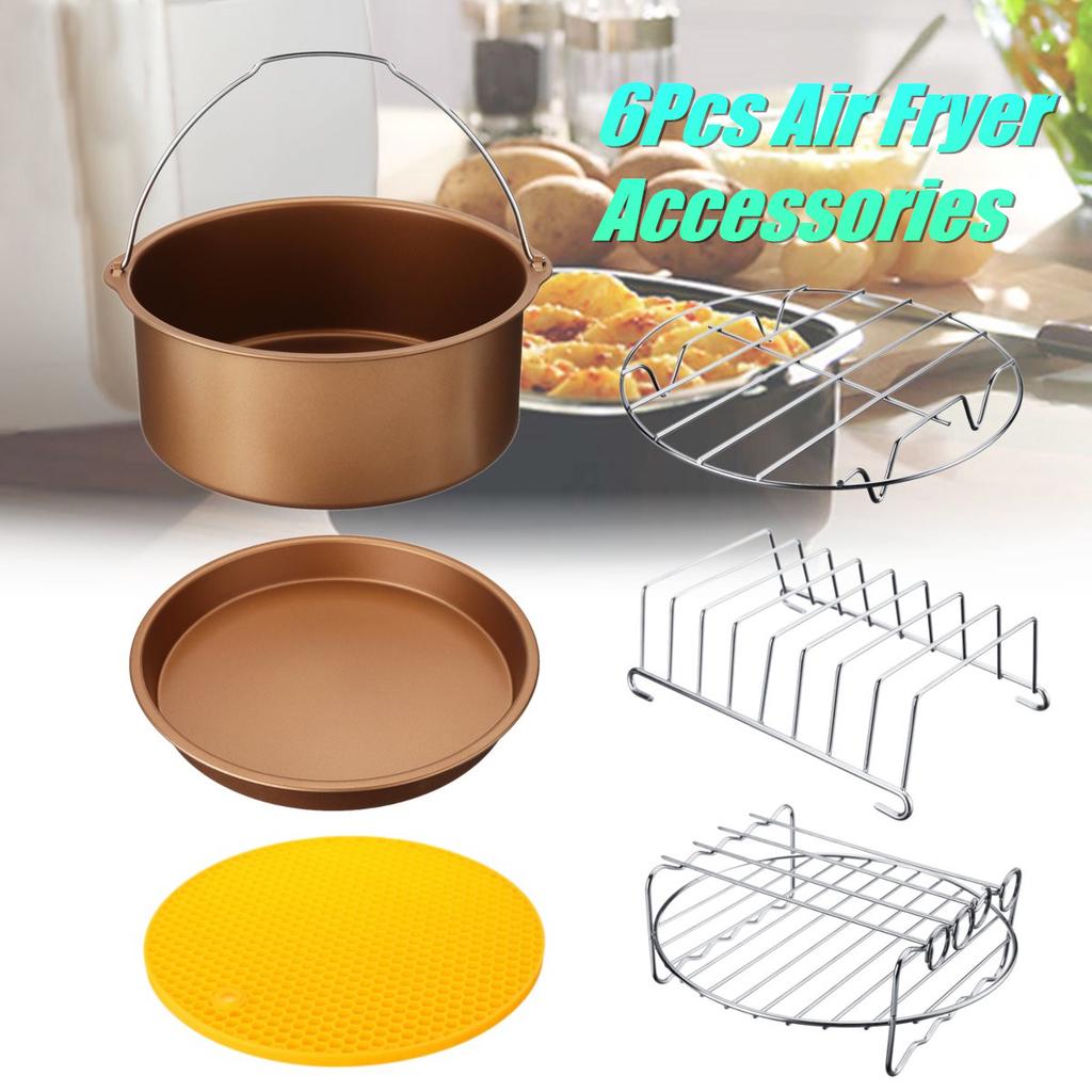6Pcs 7" Air Fryer Accessories Set BBQ Pizza Baking Pan Tray Fit 3.2-6.8QT 6Pcs 7" Air Fryer Accessories Set BBQ Pizza Baking Pan Tray Fit 3.2-6.8QT
