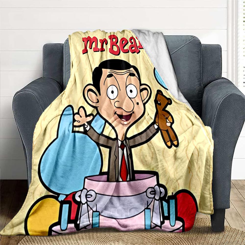 1pc Mr. Bean Outdoor Blanket Lightweight Flannel, Soft & Warm, All-Season Use for Sofa, Outdoor, Camping, Living Room, Office029