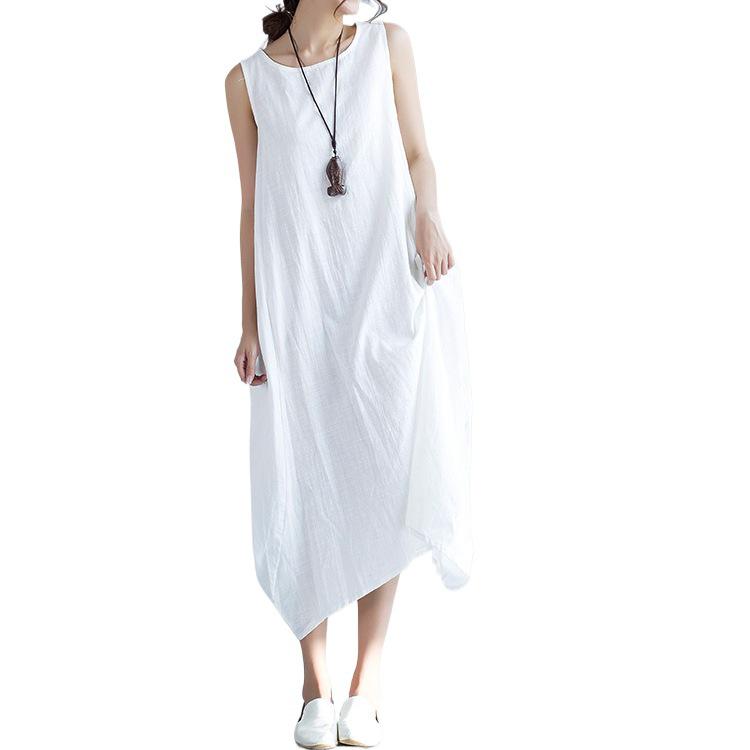 2024 Summer Women's Solid Color Pocket Skirt Casual Loose Black Dress with Round Neckline