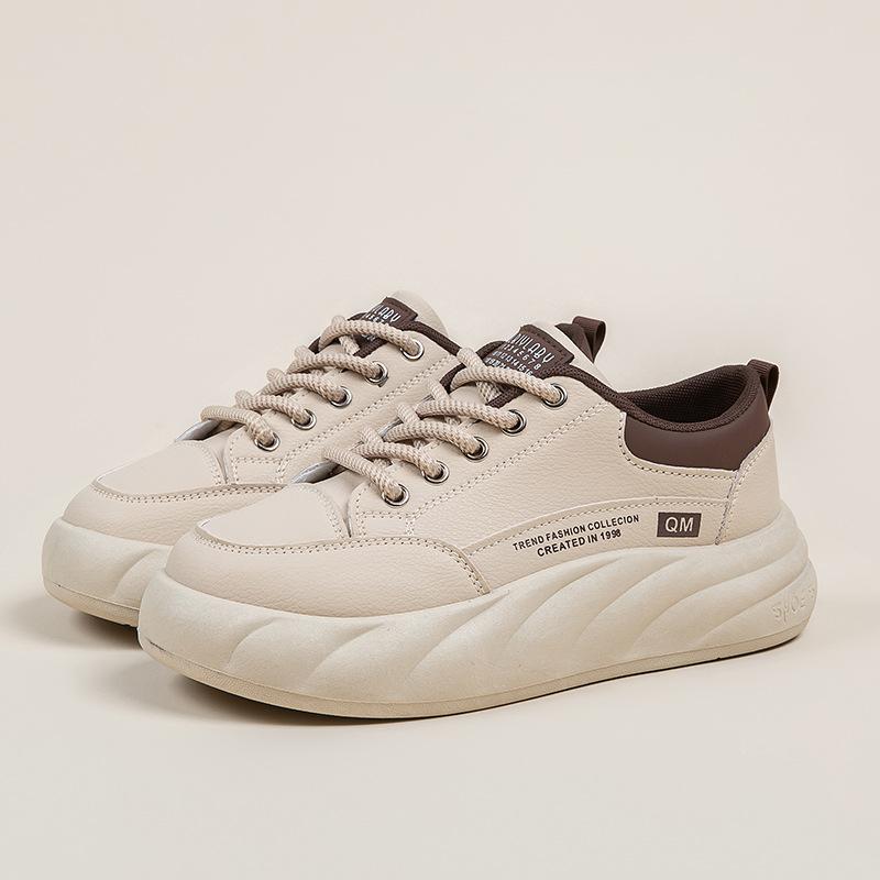 

2025 popular spring Korean version of thick-soled board shoes, fashionable high-end casual shoes, sports non-slip small white shoes for female studen 35 хаки