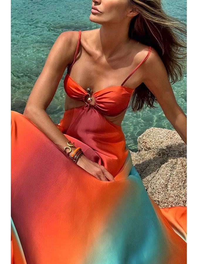 2025 Spaghetti Strap Gradient Island Style Beach Dress