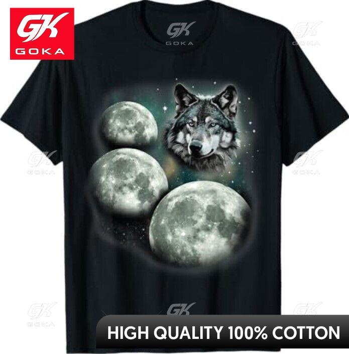 Three Moon Wolf 3 Moons Howling At Space Wolf Magic Meme Graphic T Shirts Unisexs Clothing Cotton Women Funny Summer Tshrits S