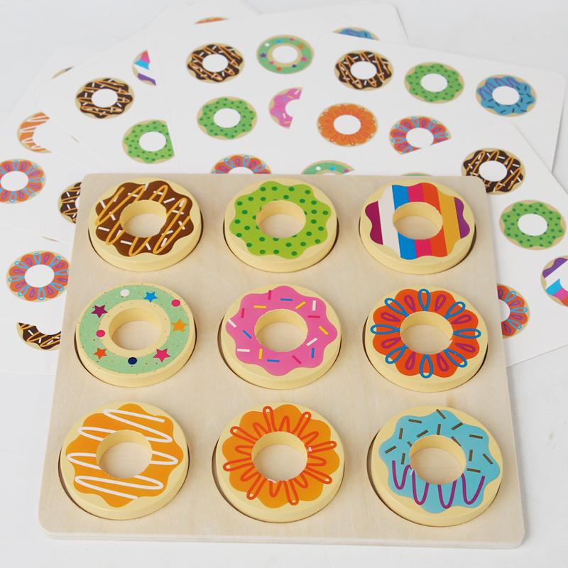 Wooden Doughnut Colors Pairing Toys Montessori Early Education Puzzle Color Matching Game Kindergarten Game Teaching Aids