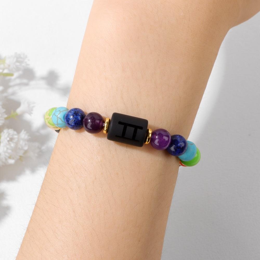 Brățară cu 12 constelații Brățară elastică țesută manual, reglabilă, ochi de tigru natural, obsidian, cadou, bijuterii