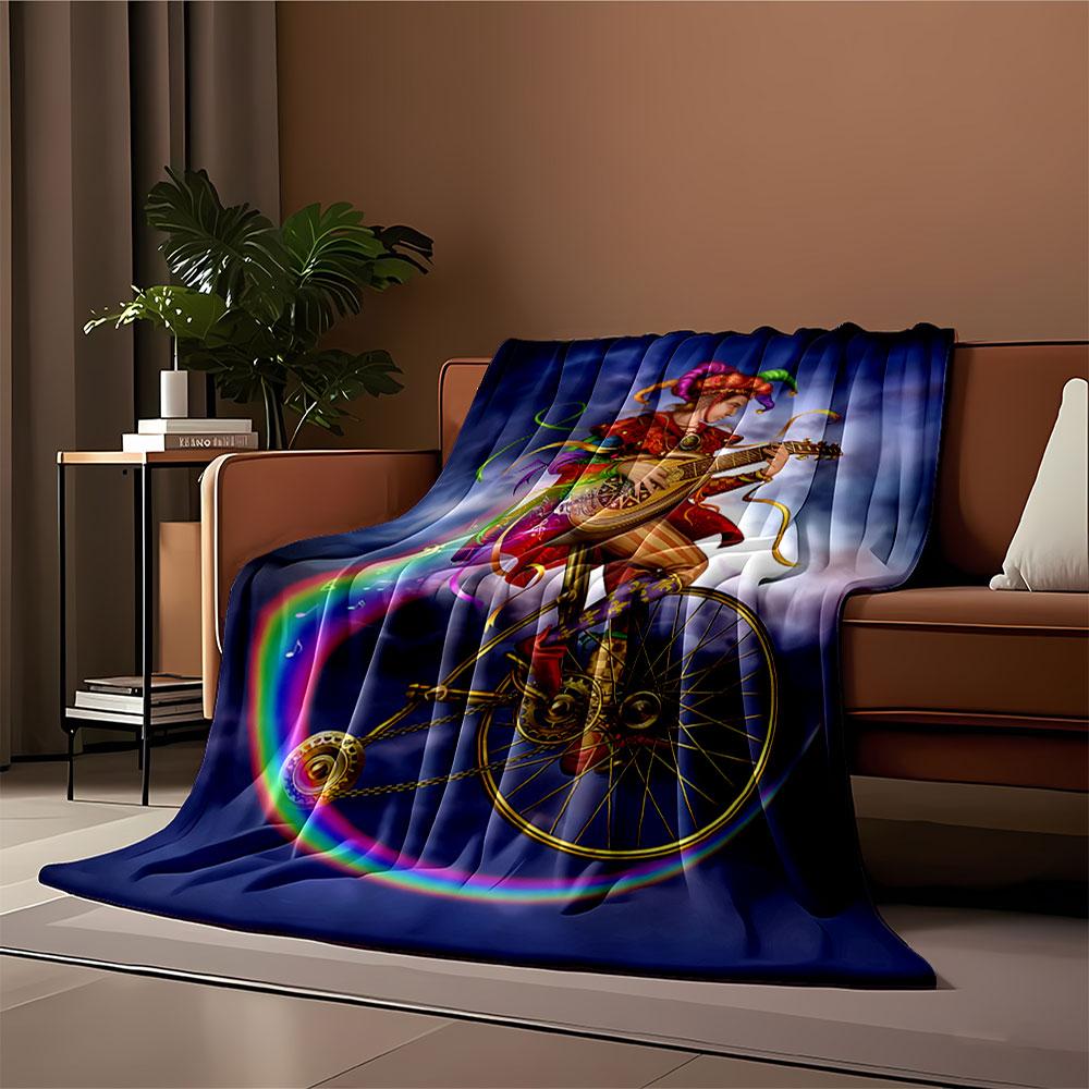 Colorful Jester on Unicycle Blanket for all seasons blanket lunch break throw gift