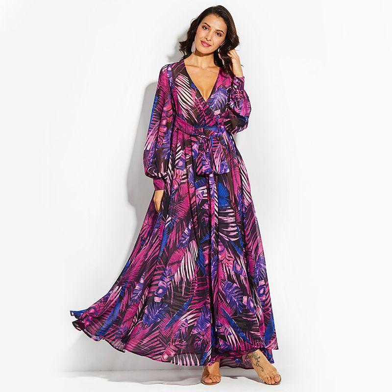 Elegant Women Ladies Chiffon Boho Long Sleeve Maxi Dress For Evening Events