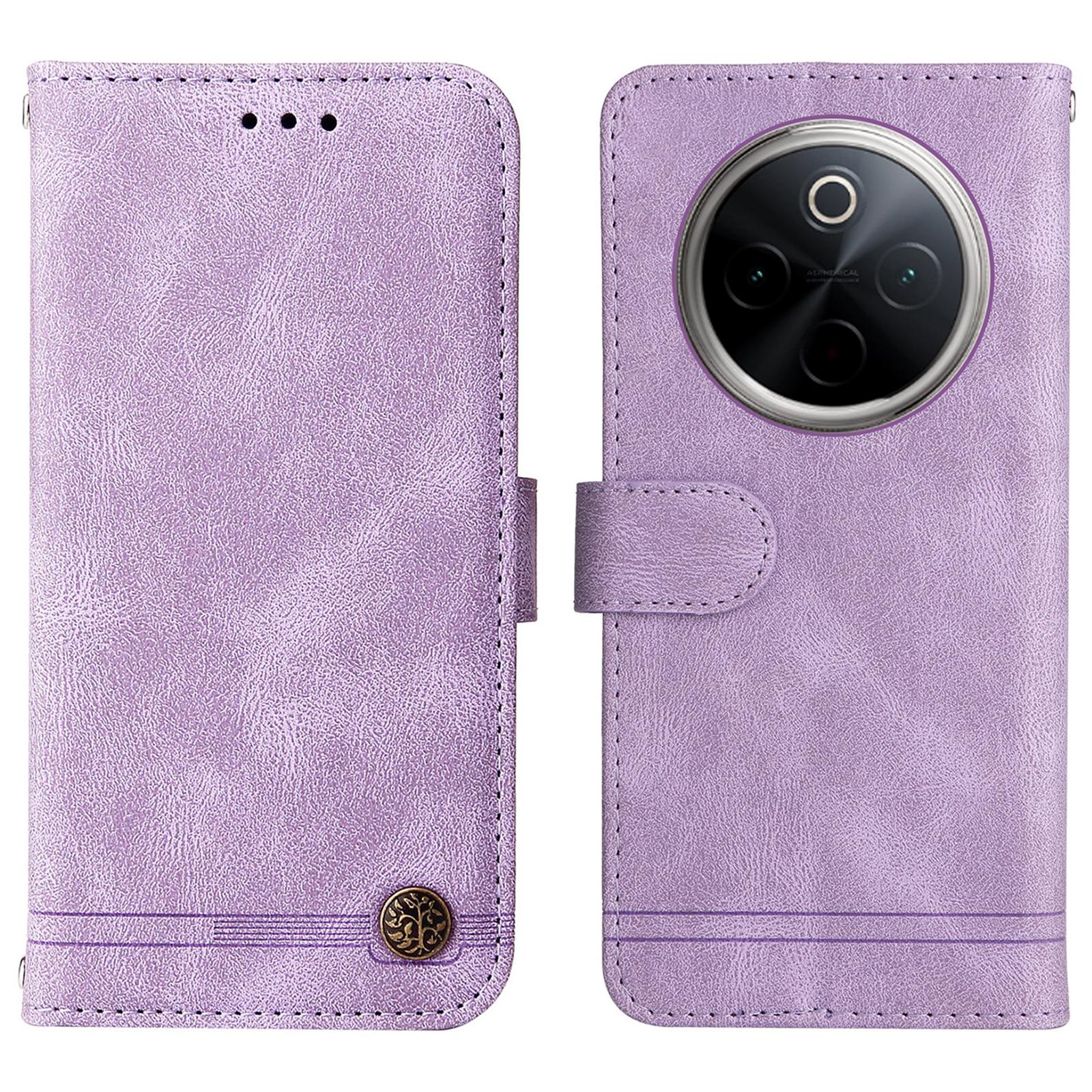 

Для vivo Y300 Pro 5G Кожаные чехлы-кошельки Чехол для телефона с тактильным покрытием Подставка с ремешком Purple