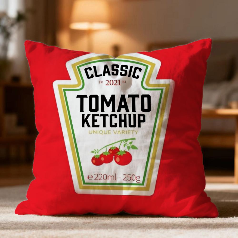 Popular Ketchup Cushion Cover Soft Washable Pillow Case Multi-Scene For Couch Bed Travel Office Use