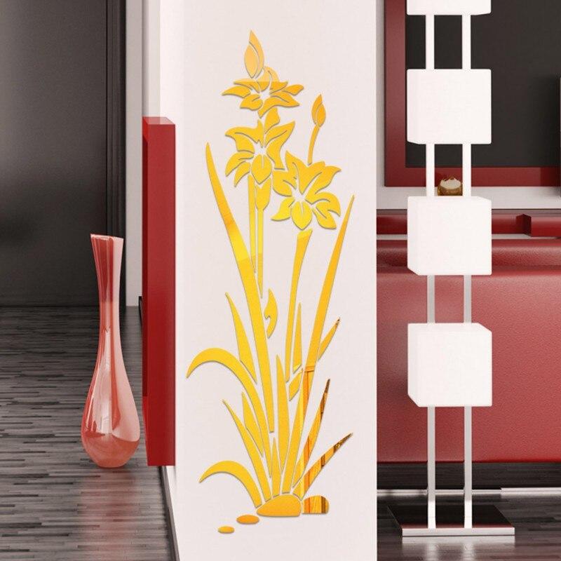 3D-DIY-Blumen-Spiegel-Wandaufkleber, abnehmbarer Acryl-Kunstwandaufkleber für Wohnzimmer, Schlafzimmer, TV, Wand, Heimdekoration