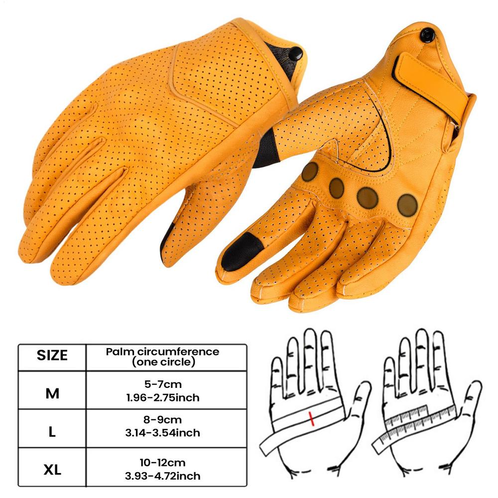 Vintage Leather Motorcycle Gloves Summer Breathable Unisex Biker Gloves With Anti-Slip Ventilation Design Motorbike Ride Glove