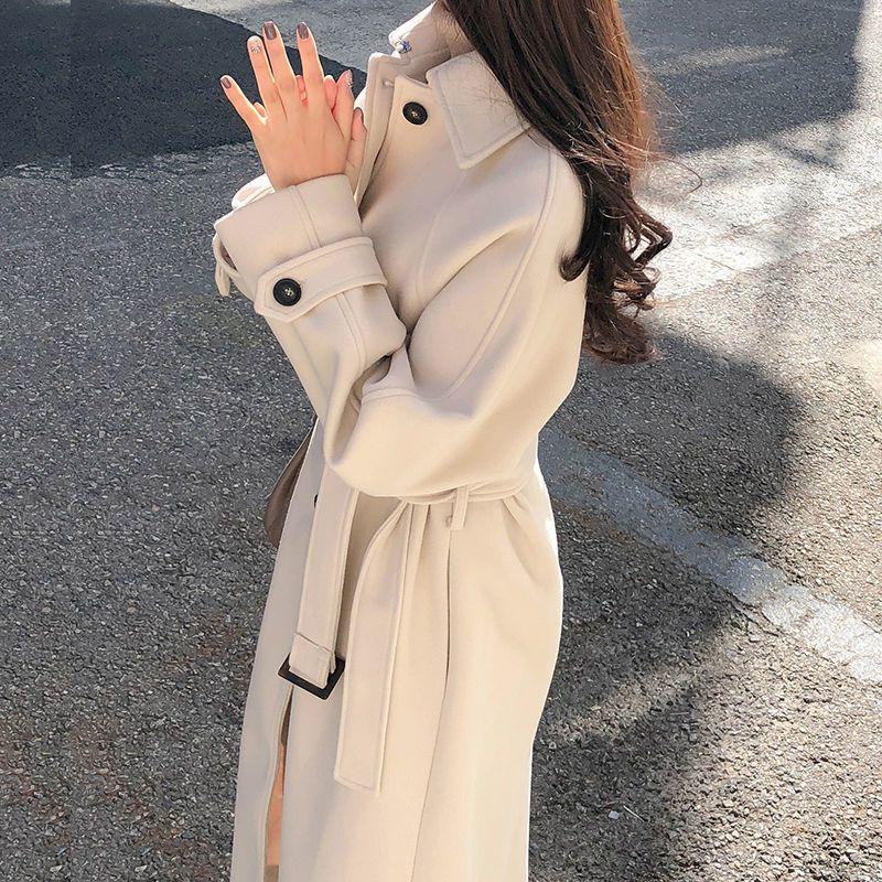 Padded and thickened 2 winter medium and long loose and thin woolen coat women's autumn woolen coat