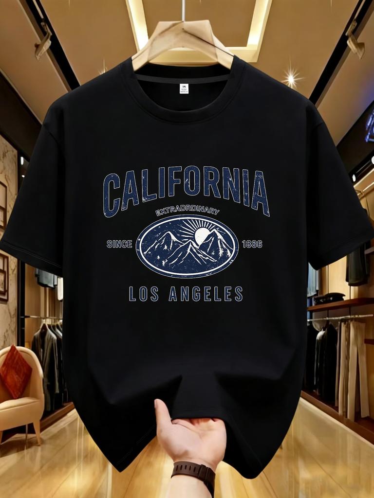 Wzm102171los Angeles Printed Plus Size Unisexs Round Neck Summer Casual Short Sleeved Street Fashion Versatile Tshirt