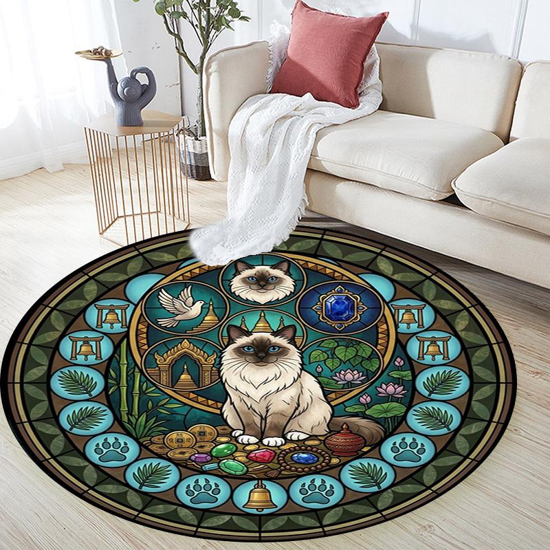 Feline Mandala Round Area Rug Under Office Chairs Bedroom Living Room Home Decor