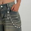Punk Style Patchwork Pants Chain & Faux Pearl Beaded Waist Ornament - European & American Street Fashion