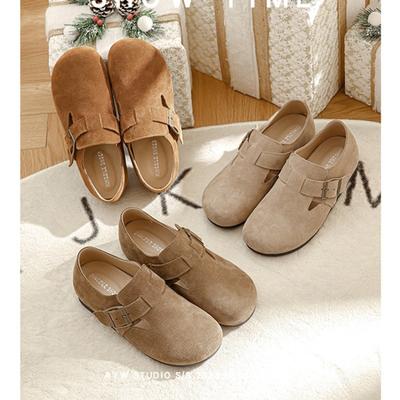 Boken Shoes Women's Genuine Leather Cow Suede Comfortable Soft Sole Soft Top Big Head Boken Shoes