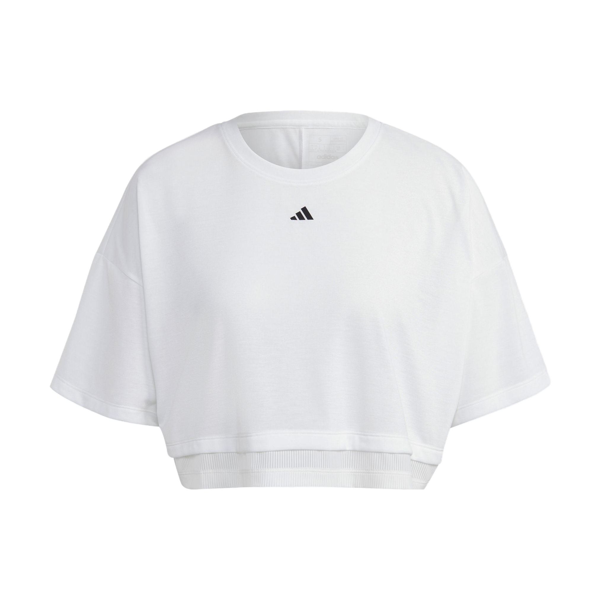 

Adidas Тренировочная футболка для танцев с однотонным логотипом, с коротким рукавом, женская, топы, белая HS2338 M