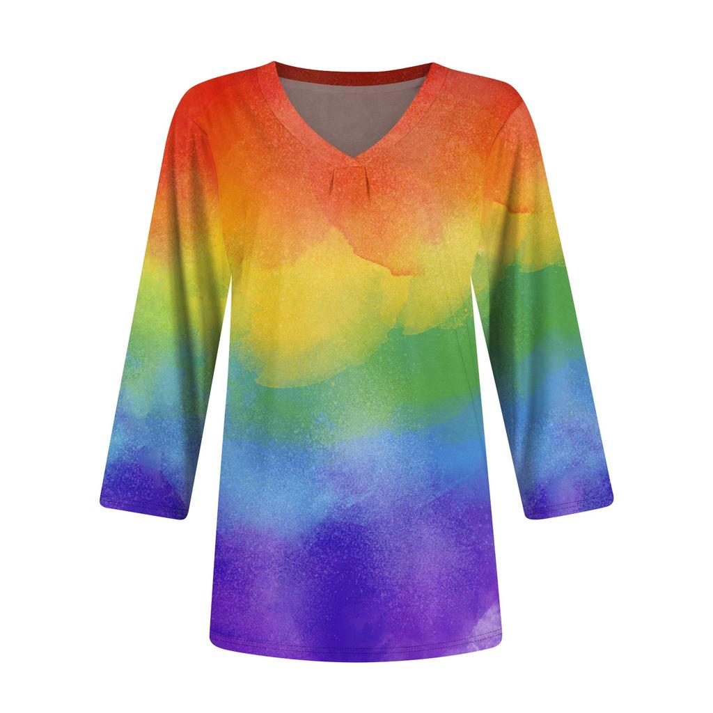 Moteoverdel for kvinner med V-hals og gradienttrykk, trekvart erme