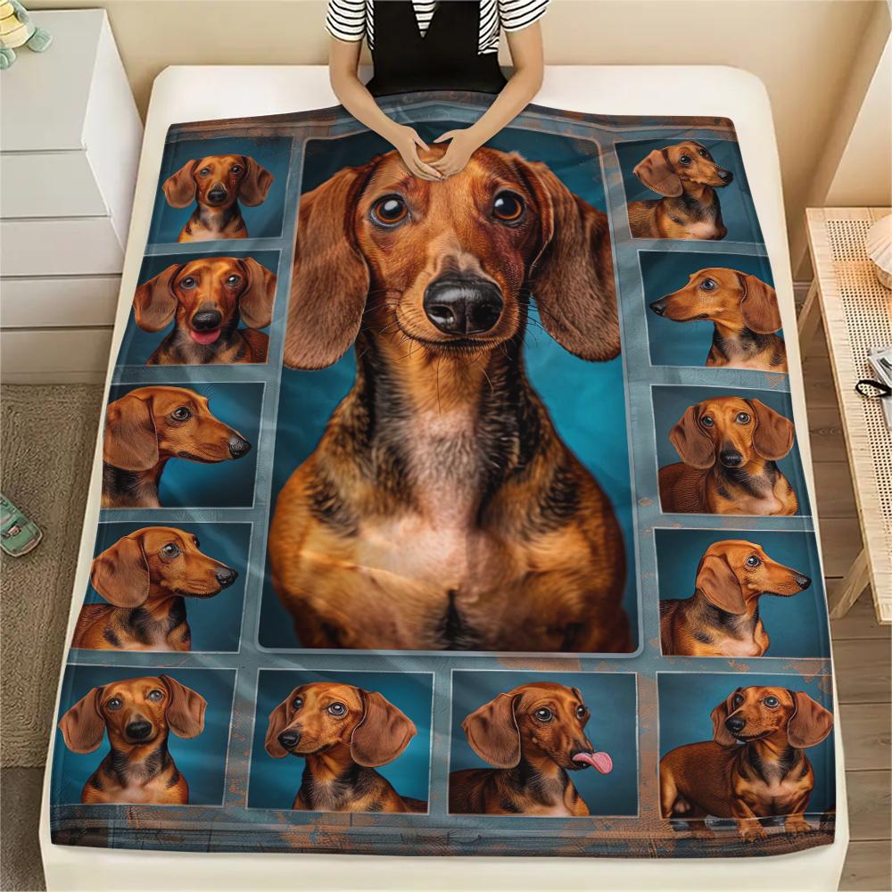 1 Stück Dackel-Puzzle-Print Flanelldecke, Hohe Qualität, Bequem für alle Jahreszeiten, Heimdekoration, Wärme und Komfort, Perfekt für Weihnachtsgeschenke
