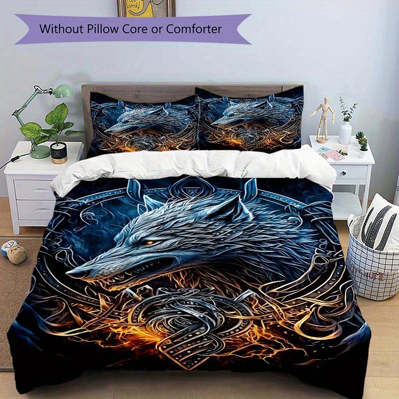 3pcs Wolf Armor Bedding Set Down Comforter Cover and Pillowcases, Suitable for Guest Room Home Decoration All Seasons(No Insert) S0819066