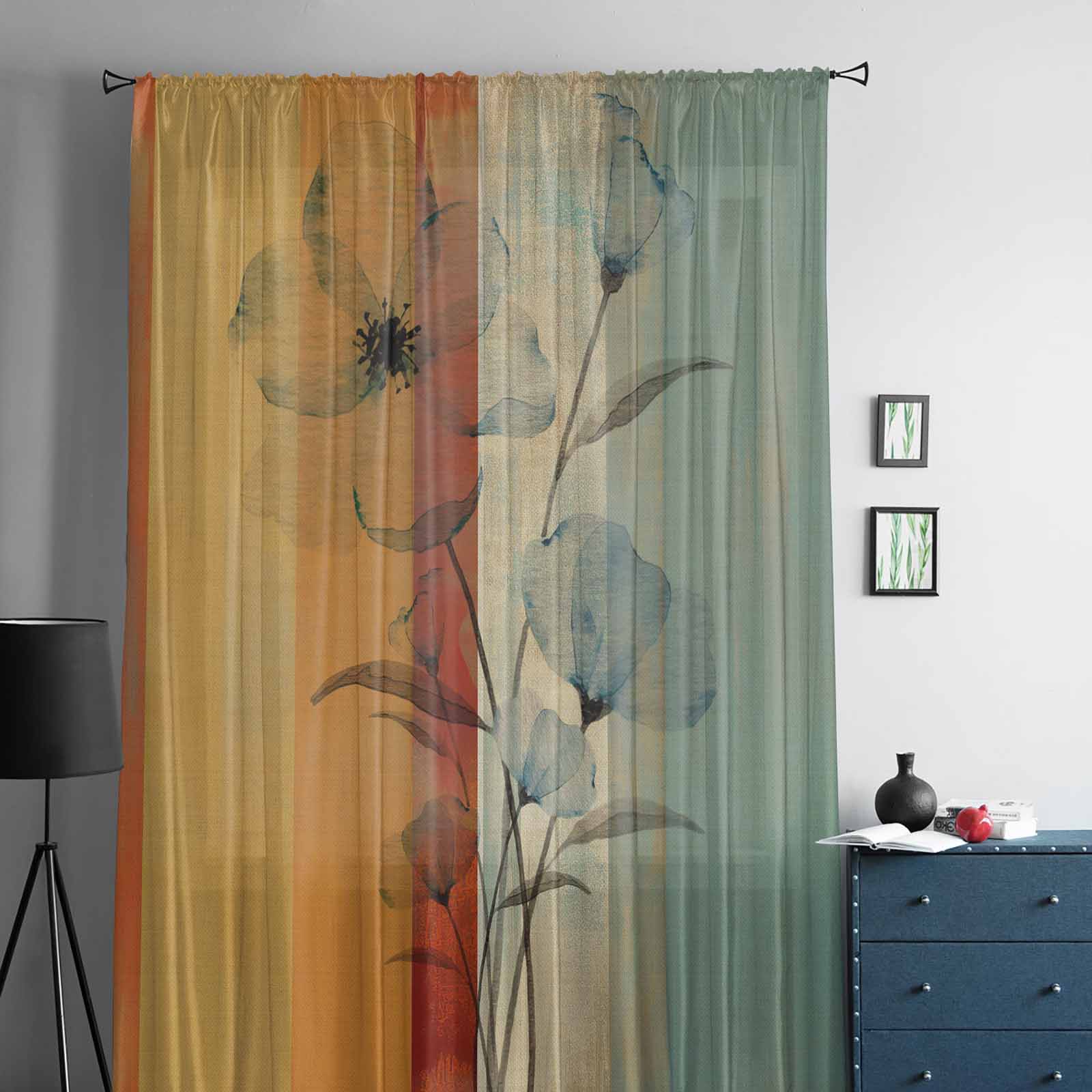 Наложение цветочных полосок тюля на окна для спальни — фото 2